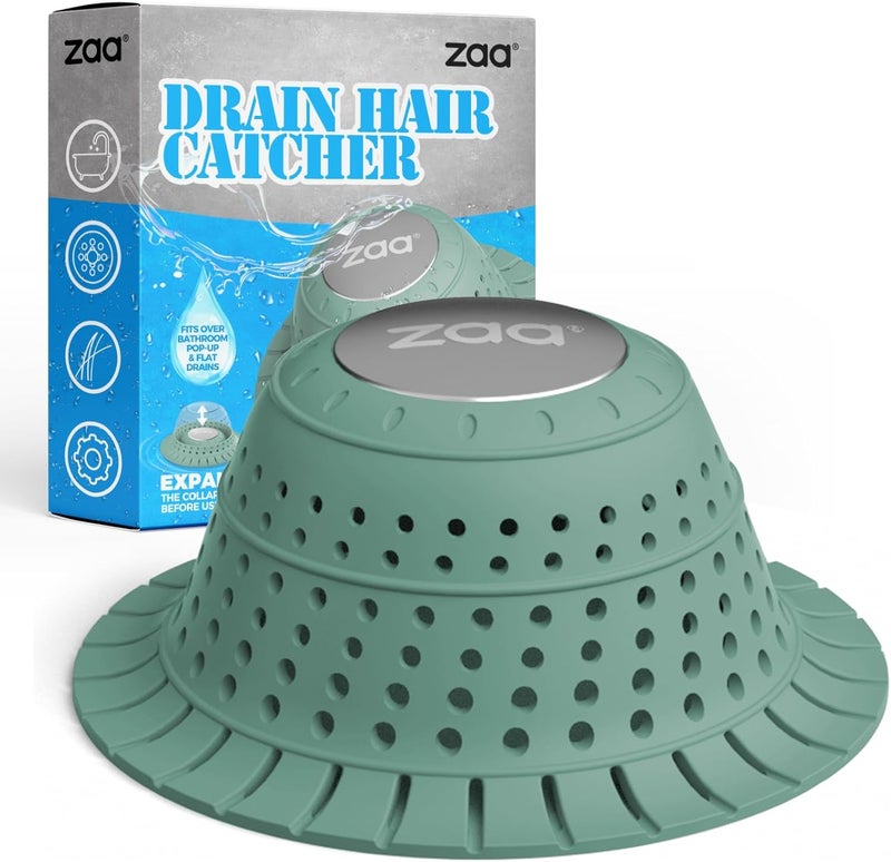zaa Bathtub Drain Hair Catcher Green Silicone Collapsible Drain Protector for Pop-Up and Regular Drains of Shower Bathtub Tub Bathroom Sink - Image 1